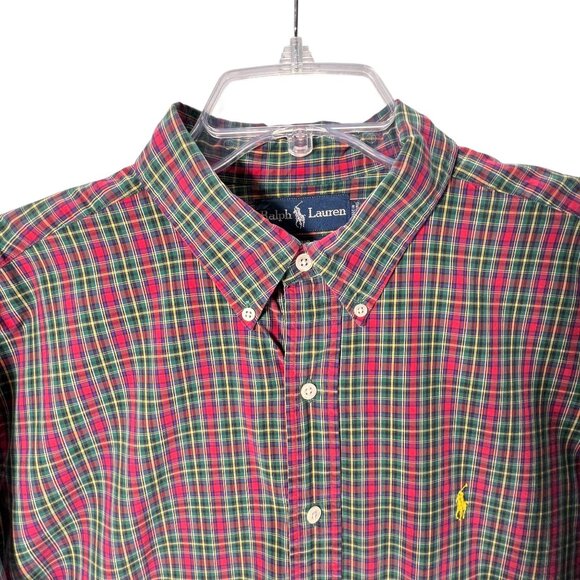 Ralph Lauren Mens XL Classic Fit Red Green Plaid Button-Down Shirt Long Sleeve - Picture 2 of 10